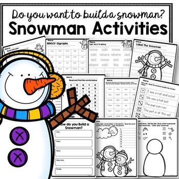 Preview of Snowman Winter Digraphs Short Vowel Decodable Center Game Worksheets