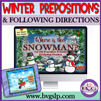 Preview of Snowman Winter Prepositions | Following Directions | Pronouns BOOM Cards