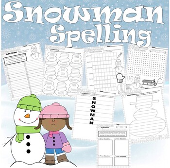Preview of Snowman Winter Spelling Word Search Writing Worksheets NO PREP ELA Language Arts