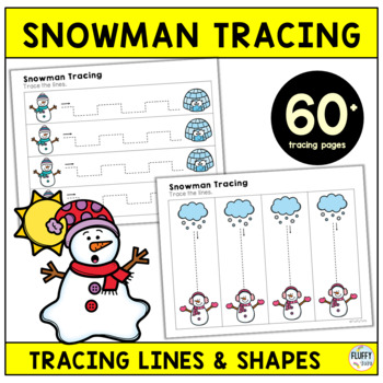 Preview of Snowman Winter Tracing Lines Worksheets for Preschool and Toddler