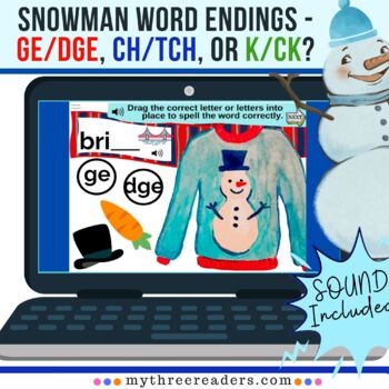 Preview of Snowman Word Endings - GE/DGE, CH/TCH, or K/CK?