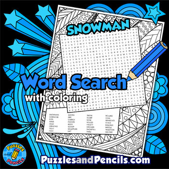 Preview of Snowman Word Search Puzzle Activity Page with Coloring | Winter | Seasons