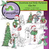 Christmas Snowman and Holly Clip Art