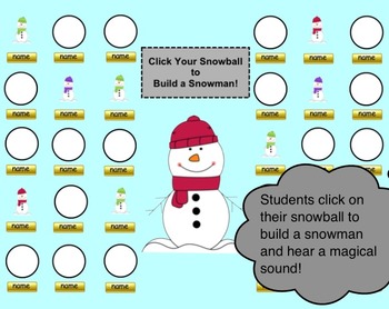 Preview of Snowman and Winter Themed SMART Board Attendance Activity w/ Animation & Sound
