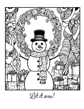 Snowman coloring page Zentangle Snow person winter coloring sheet