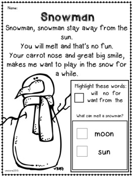 Snowman craft and poem | Winter craft and poem by victoria moore