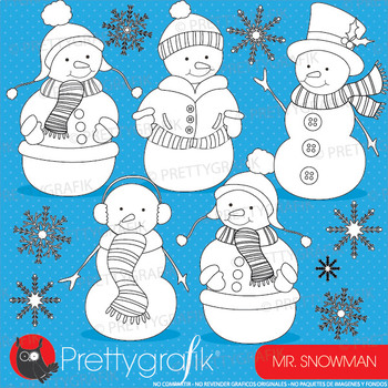 Snowman vector, commercial use black lines clipart - DS584 by Prettygrafik