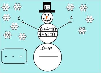 Preview of Snowman themed Fact Family interactive smartboard file