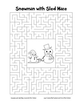 “Snowman with Sled” Maze! Holiday FUN! (Color and Black Line) | TpT