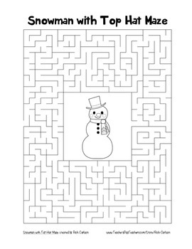 “Snowman with Top Hat” Maze! Holiday FUN! (Color and Black Line)