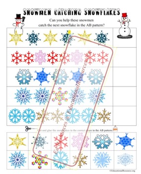 Preview of Snowmen Catching Snowflake AB Patterns 1st Grade
