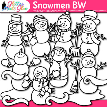 Snowmen Clipart: Frosty the Snowman Winter Graphics B&W {Glitter Meets ...