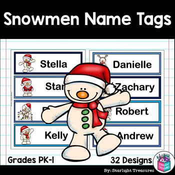 Preview of Snowmen Desk Name Tags - Editable