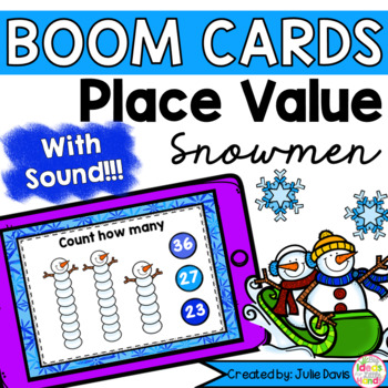 Preview of Winter Snowmen Place Value Counting Activity Boom Cards Math Game