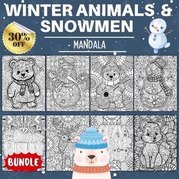 Preview of Snowmen | Polar Bears Mandala Coloring Pages - Fun Winter Animals Activities