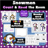 SNOWMEN 'READ & COUNT THE ROOM":  Number & Color Word Acti