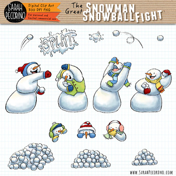 Snowmen Snowball Fight Clip Art by Sarah Pecorino Illustration | TpT