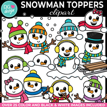 Snowmen Toppers Clipart | Snowman Clipart | Winter Clipart | Christmas ...