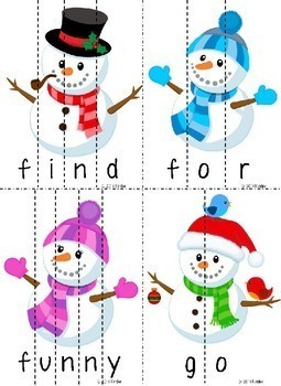 Snowmen Word Puzzles (Pre-primer) by Kinder Tykes | TpT