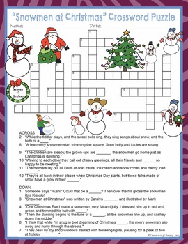 Snowmen at Christmas Activities Buehner Crossword Puzzle and Word Searches