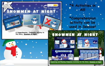 Preview of Snowmen at Night Rhyming, sequencing and comprehension bundle for Google Docs