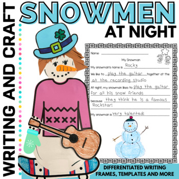Preview of Snowmen at Night | Build a Snowman Craft | Writing | Winter Bulletin Board 1-2