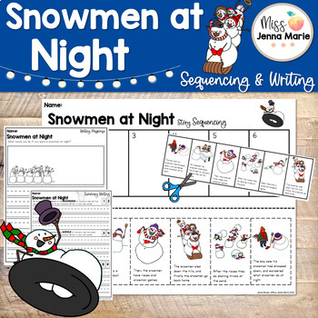 Preview of Snowmen at Night Winter Writing Activities Sequencing Comprehension No Prep