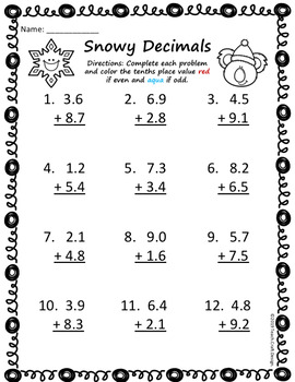 Snowy Decimals Solve and Color Worksheets by Teach Craft Design by ...
