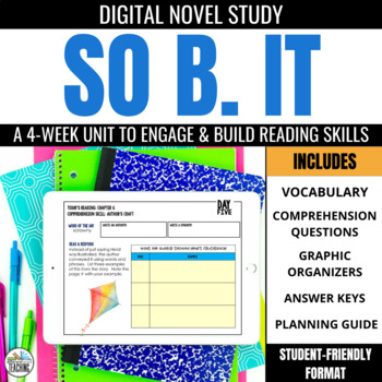 Preview of So B. It Novel Study: Digital Comprehension Questions & Activities