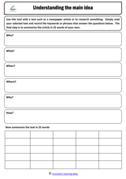 Preview of FREE | Main idea | Graphic Organizer | Template | Details | Reading Skills