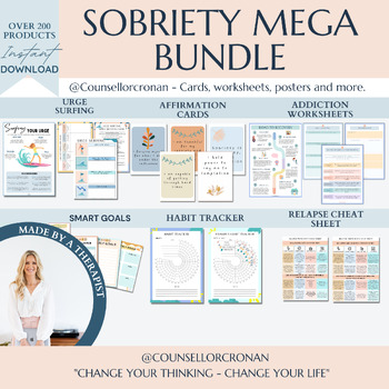 Preview of Sobriety recovery relapse prevention worksheet bundle, substance abuse therapy