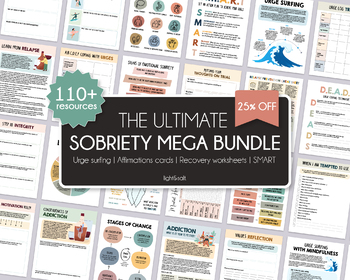 Preview of Sobriety resources mega bundle, addiction recovery, relapse prevention, AA, NA