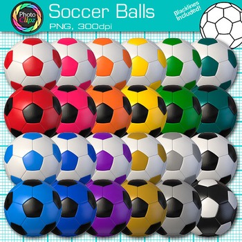 Preview of Soccer Ball Clipart: 19 Colorful School Sports Clip Art Transparent PNG B&W