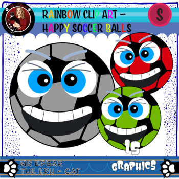 Preview of Happy Soccer Balls -- Rainbow Clipart -- 15 Clips