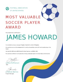 Preview of Soccer Certificate