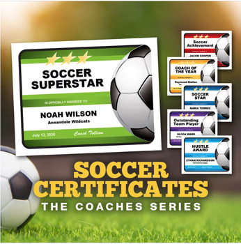 Preview of Soccer Certificates - Editable Templates - 6 Colors