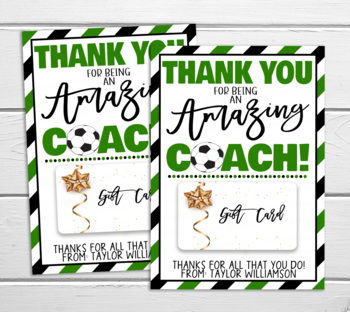 Soccer Coach Gift Card Holder, Thank You For Being An Amazing Coach  Appreciation