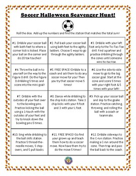 Preview of Soccer Fall/Halloween Scavenger Hunt (Fun drills for practice!)