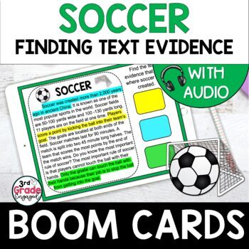 Preview of Soccer Finding Citing Text Evidence Reading Boom Cards Task Cards with Audio