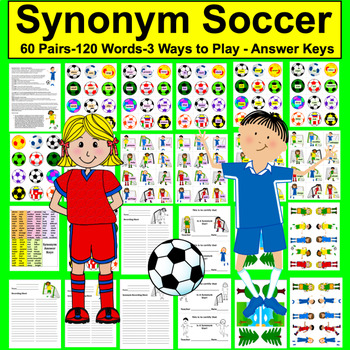 Preview of Soccer Literacy Centers - 60 Pairs of Synonyms - 5 Sets {12 Synonyms Per Set}