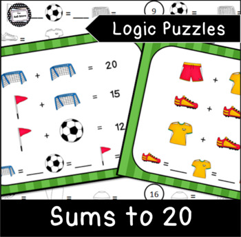 Preview of Soccer Logic Puzzle Enrichment Activity Task Cards Addition Sums to 20