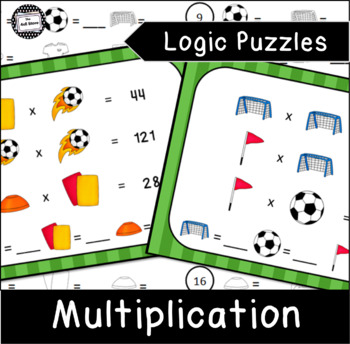 Preview of Soccer Math Logic Puzzle Enrichment Task Card Activity Multiplication