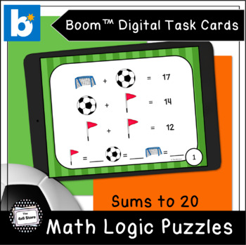 Preview of Soccer Math Logic Puzzles Sums to 20 Digital Task Cards Boom Learning