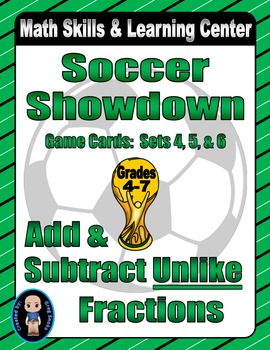 Preview of Soccer Showdown Game Cards (Add & Subtract "Unlike" Fractions) Sets 4-5-6