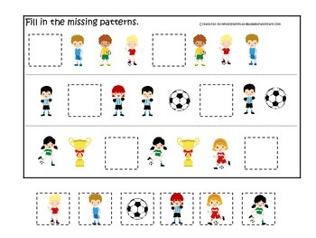 Soccer Sports themed Fill in the Missing Pattern preschool educational