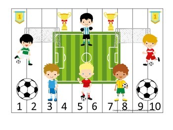 Preview of Soccer Sports themed Number Sequence Puzzle 1-10 preschool educational activity.