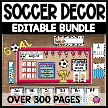 Preview of Soccer Theme Decor Editable Set