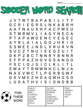 Soccer Word Search: 3 Difficulties by ROOMBOP | Teachers Pay Teachers