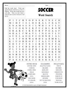 SOCCER Word Search Puzzle Handout Fun Activity by Words Are Fun | TPT