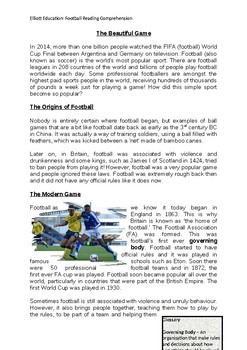 soccer football reading comprehension for uk year 6 5th grade